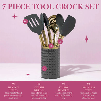 7-Piece Cooking Utensils Set, Silicone and Stainless Steel, Gray