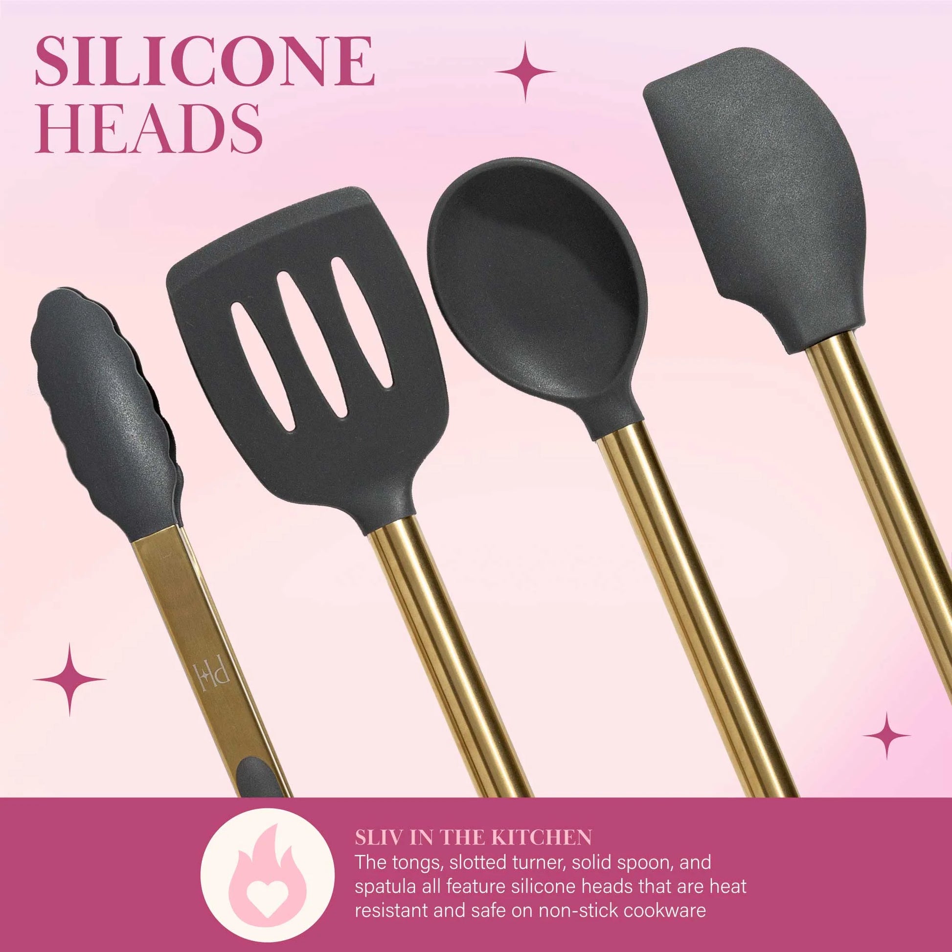 7-Piece Cooking Utensils Set, Silicone and Stainless Steel, Gray