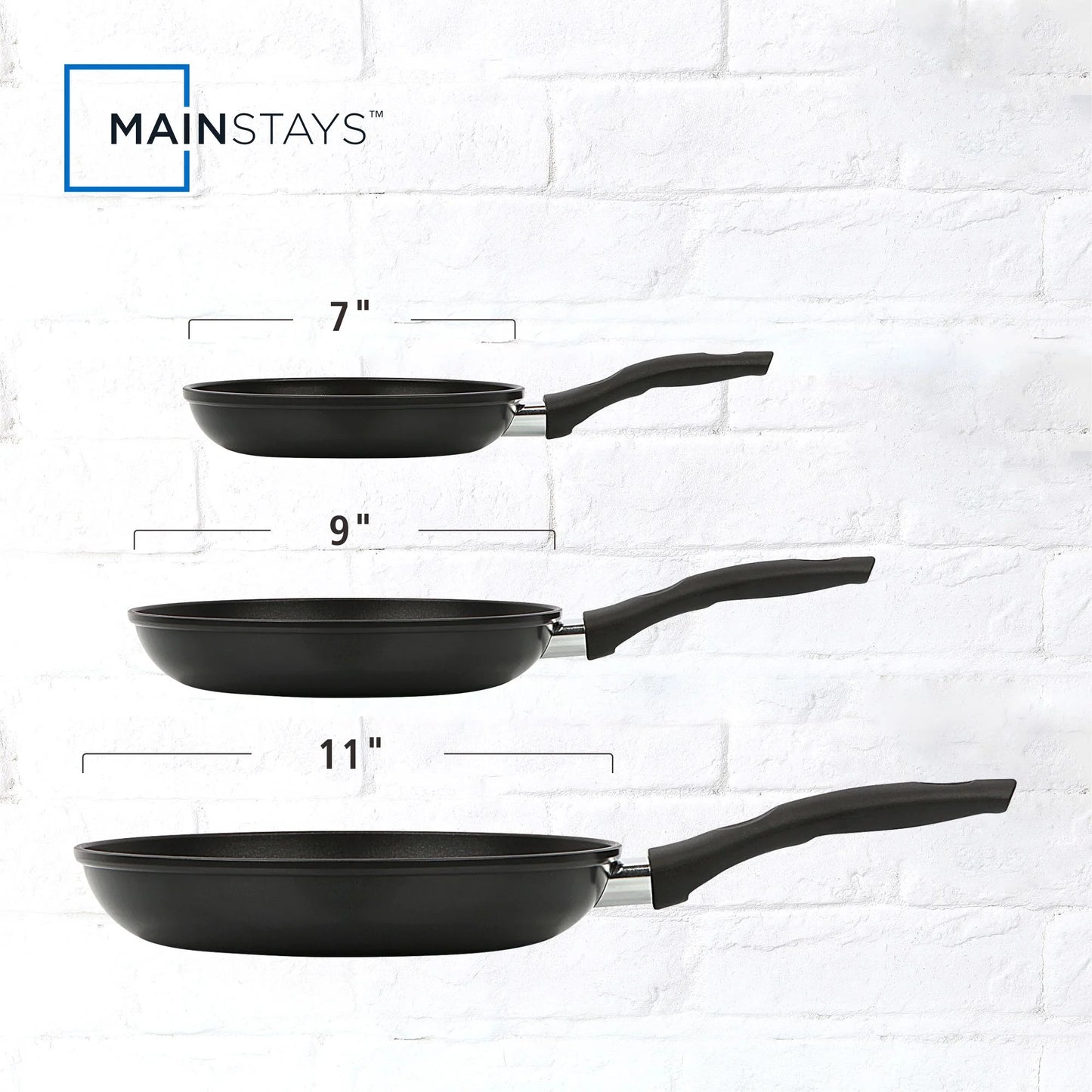 3-Piece Nonstick Aluminum Skillet Set, Black Finish Set of 3