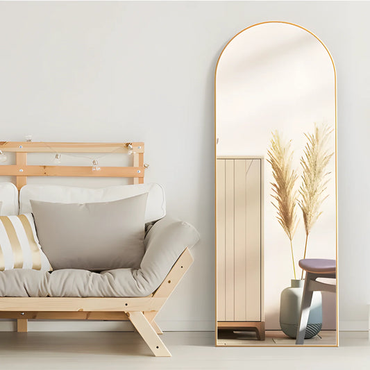 Arch Full Length Mirror Arched Mirror 64"X21" Floor Mirror with Stand Full Body Mirror Gold Mirror Bedroom Wall Mirror