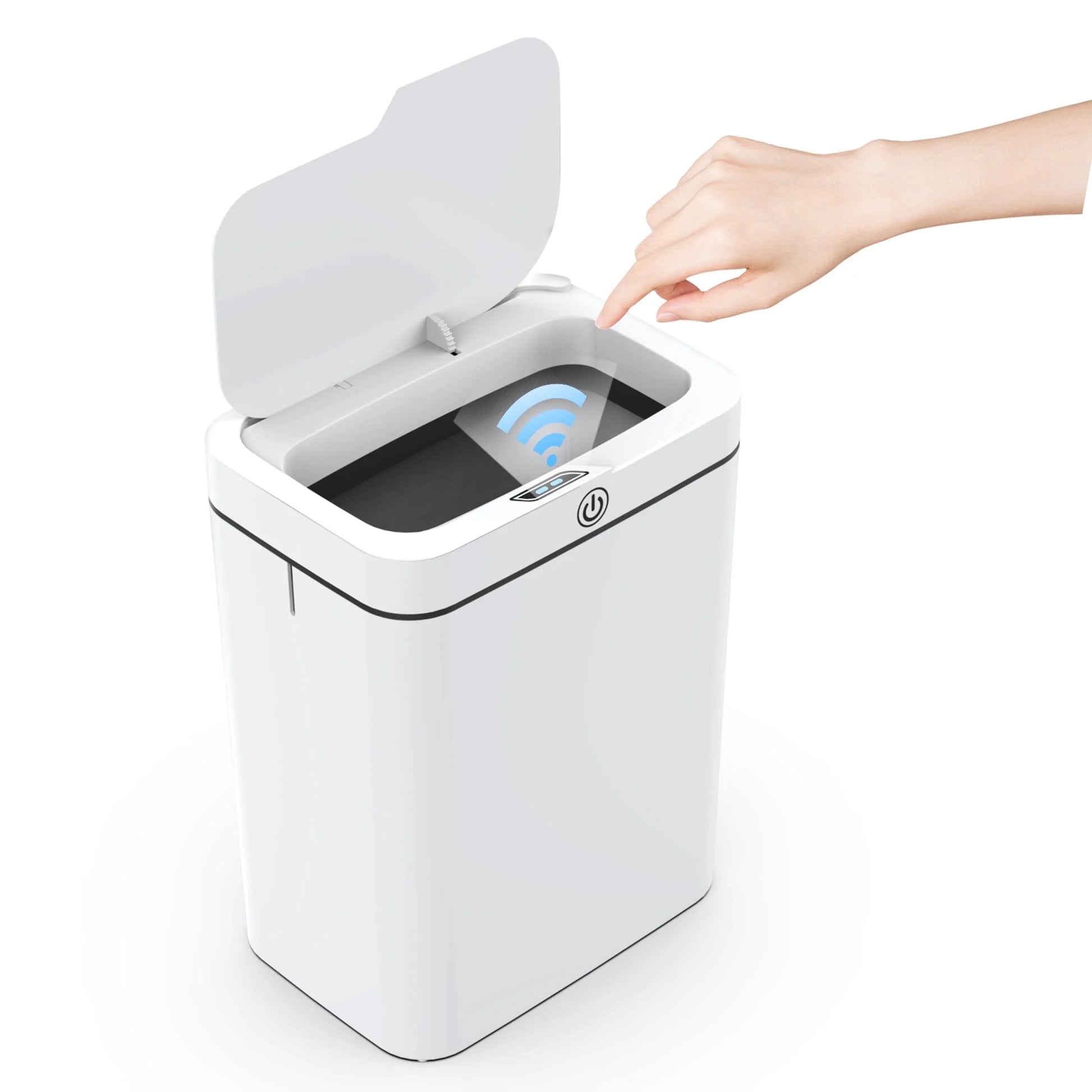 Automatic Bathroom Trash Can with Lid, 3.95 Gallon Touchless Trash Bin, Smart Plastic Slim Garbage Can Small White Wastebasket for Bedroom, Bathroom, Office, Living Room, Toilet, RV