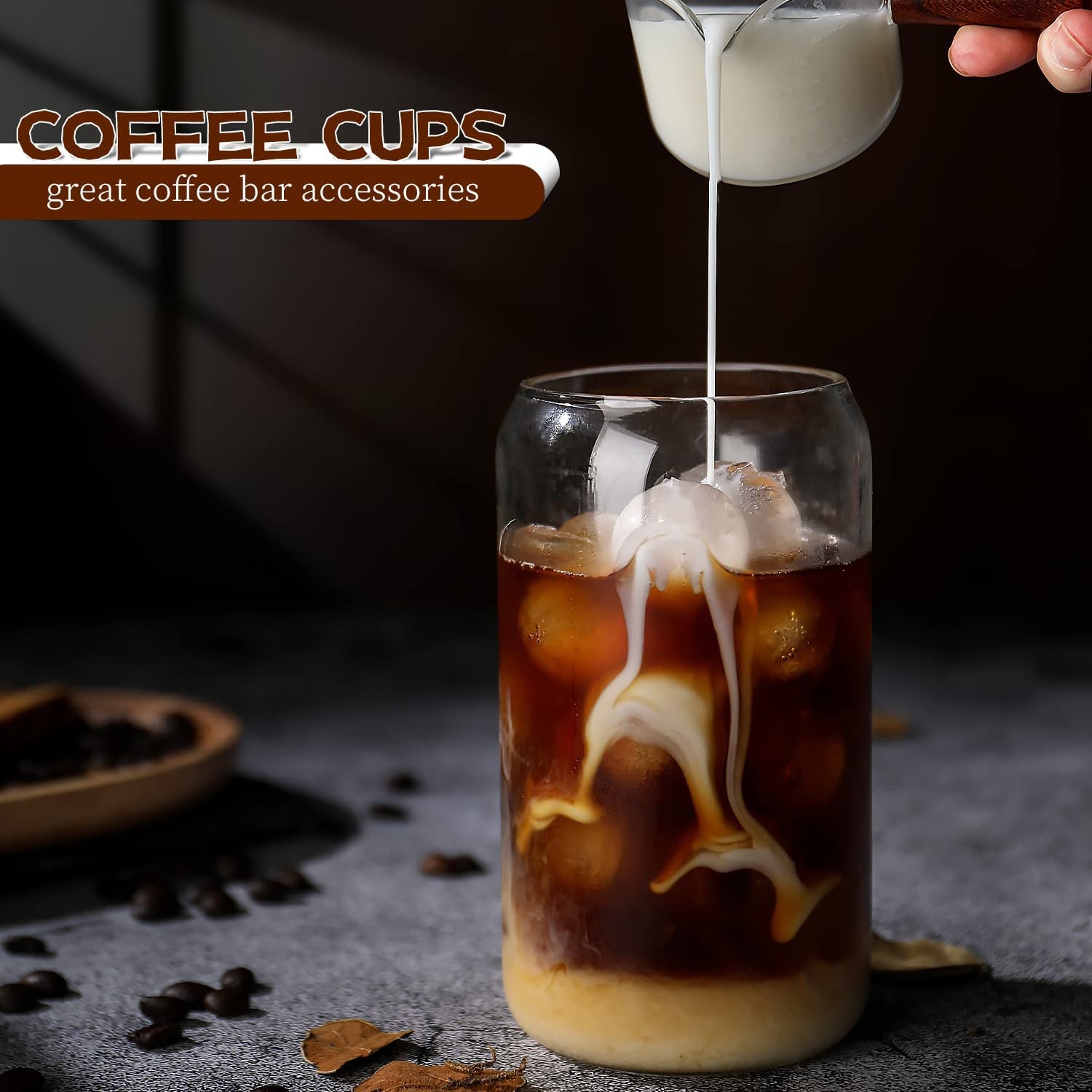 Glass Cups 8Pcs Set 16Oz Iced Coffee Cup,Glass Tumbler,Glass Coffee Cups