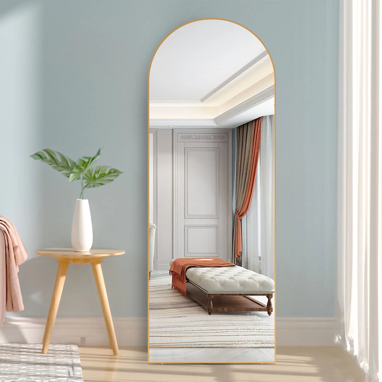 Arch Full Length Mirror Arched Mirror 64"X21" Floor Mirror with Stand Full Body Mirror Gold Mirror Bedroom Wall Mirror