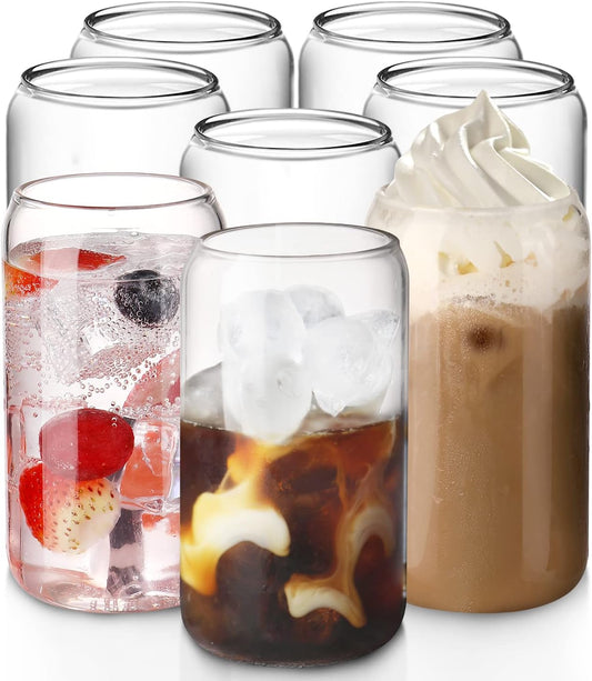 Glass Cups 8Pcs Set 16Oz Iced Coffee Cup,Glass Tumbler,Glass Coffee Cups