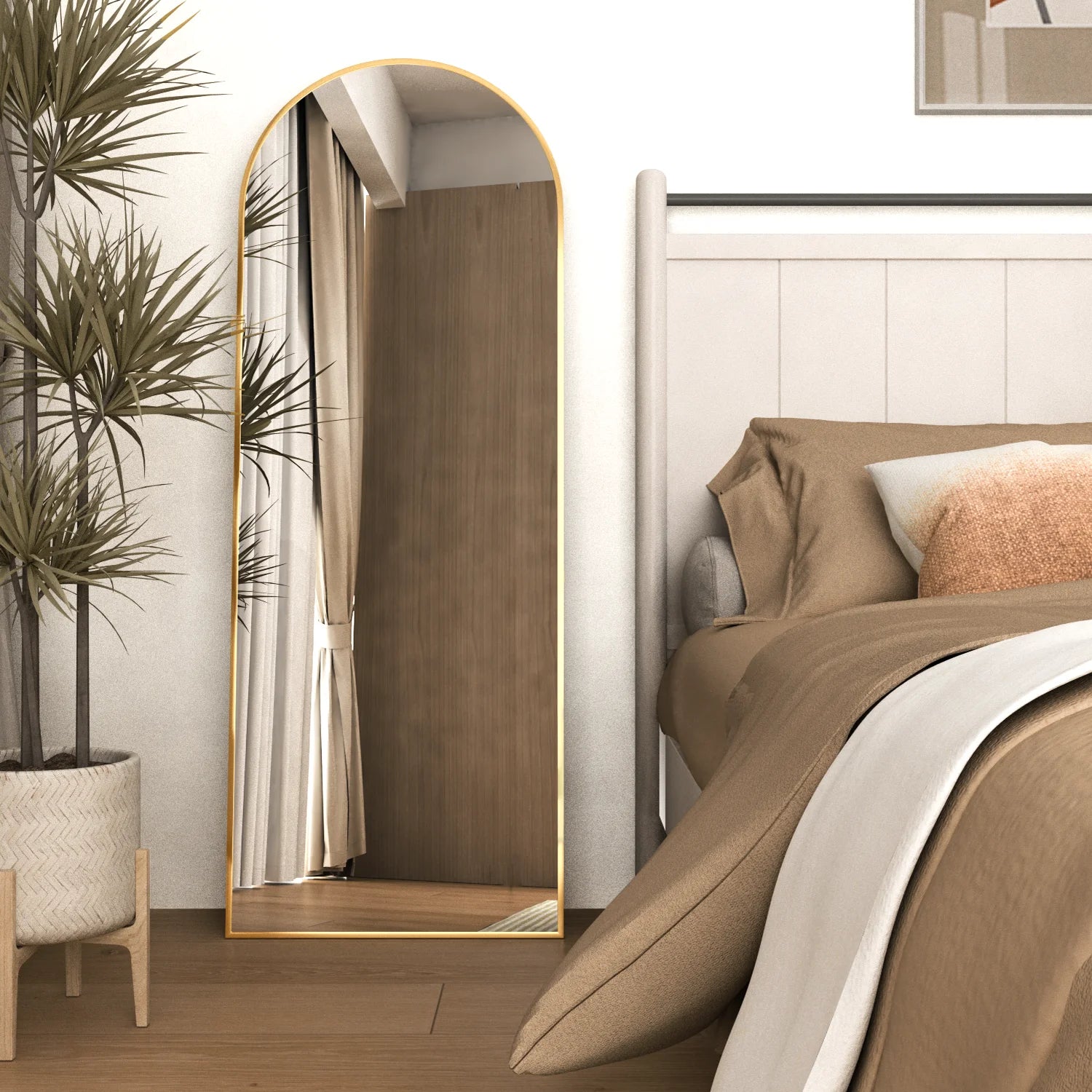 Arch Full Length Mirror Arched Mirror 64"X21" Floor Mirror with Stand Full Body Mirror Gold Mirror Bedroom Wall Mirror