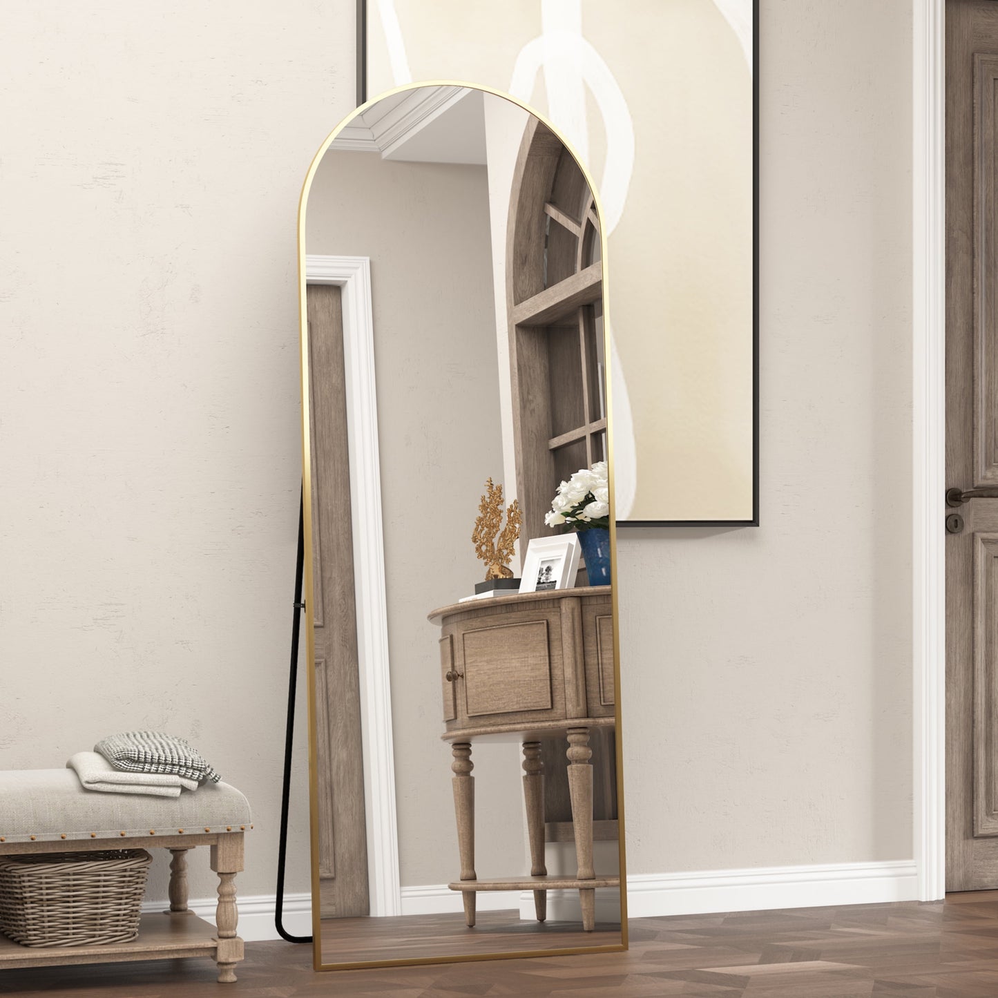 64"X21" Arched Floor Mirror Full Length Mirror, Full Body Wall Mirror Arched-Top Full Mirror Standing Hanging or Leaning, Gold Dressing Mirror