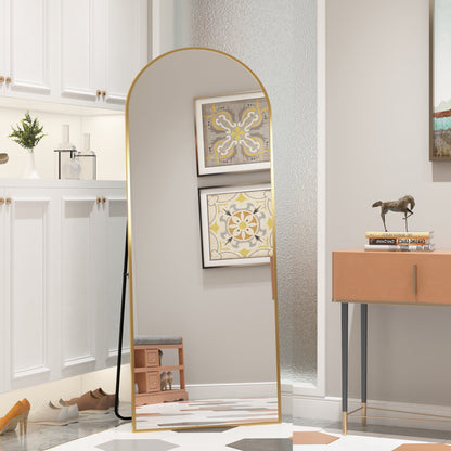 64"X21" Arched Floor Mirror Full Length Mirror, Full Body Wall Mirror Arched-Top Full Mirror Standing Hanging or Leaning, Gold Dressing Mirror