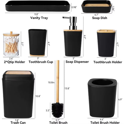 Accessory Set Black Bathroom Set, 9 Piece Black Bathroom Accessories Bathroom Sets with Trash