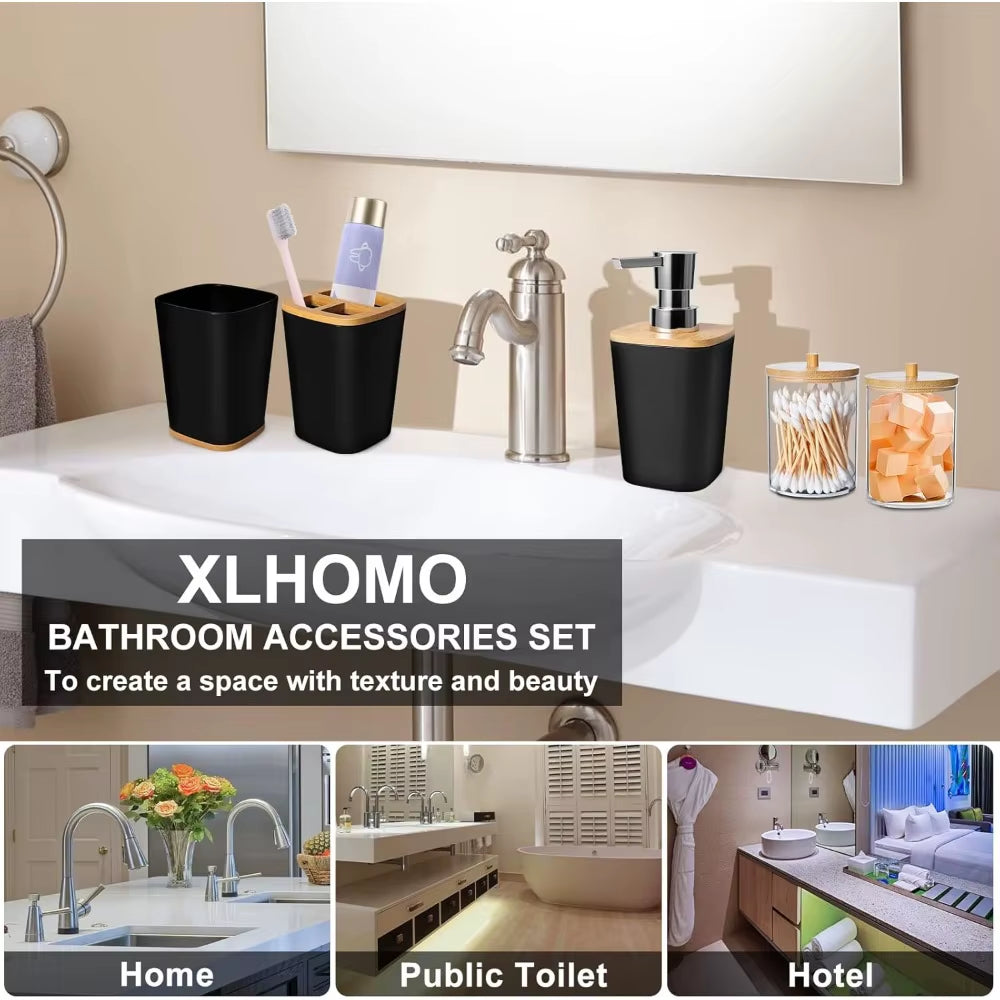 Accessory Set Black Bathroom Set, 9 Piece Black Bathroom Accessories Bathroom Sets with Trash