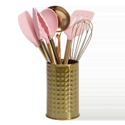 7-Piece Cooking Utensils Set, Silicone and Stainless Steel, Pink