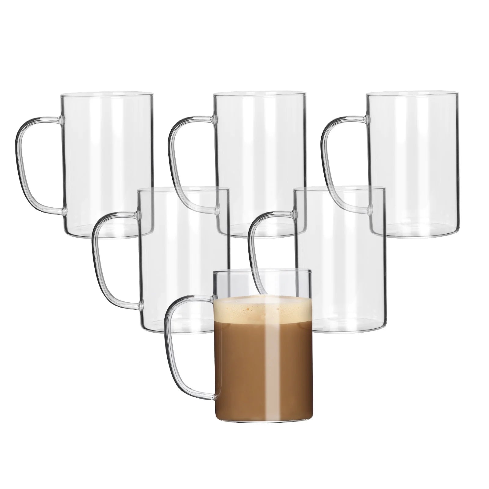 Coffee Mug Set of 6, Clear Glass Cups 15Oz (450Ml) for Juice Milk Tea Coffee