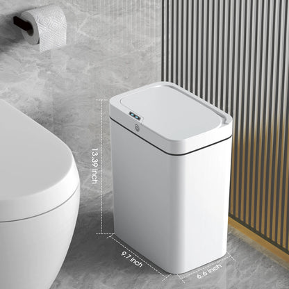 Automatic Bathroom Trash Can with Lid, 3.95 Gallon Touchless Trash Bin, Smart Plastic Slim Garbage Can Small White Wastebasket for Bedroom, Bathroom, Office, Living Room, Toilet, RV