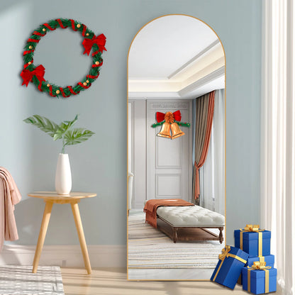 Arch Full Length Mirror Arched Mirror 64"X21" Floor Mirror with Stand Full Body Mirror Gold Mirror Bedroom Wall Mirror